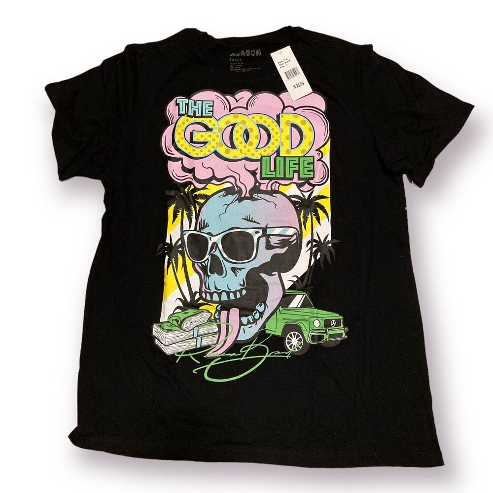 Men's Reason Size Adult Large T-shirt The Good Life Skull Car Cash New
